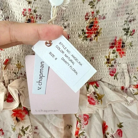 🆕 V. CHAPMAN The Angelina Tiered Dress in Natural Dainty Floral Sz 6 - Picture 7 of 9